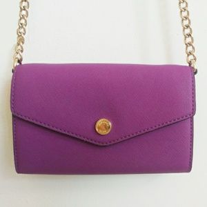 Michael Kors Purple Saffiano Crossbody Wallet with Gold Chain